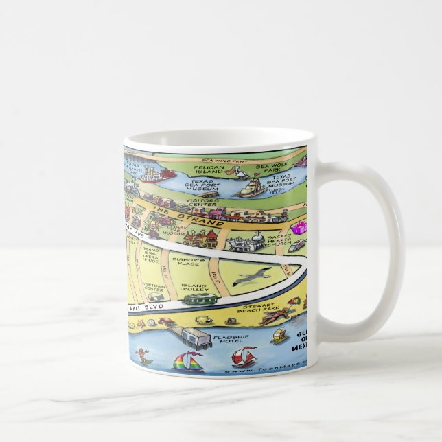 Mug Carte du dessin animé Galveston Texas (Droite)