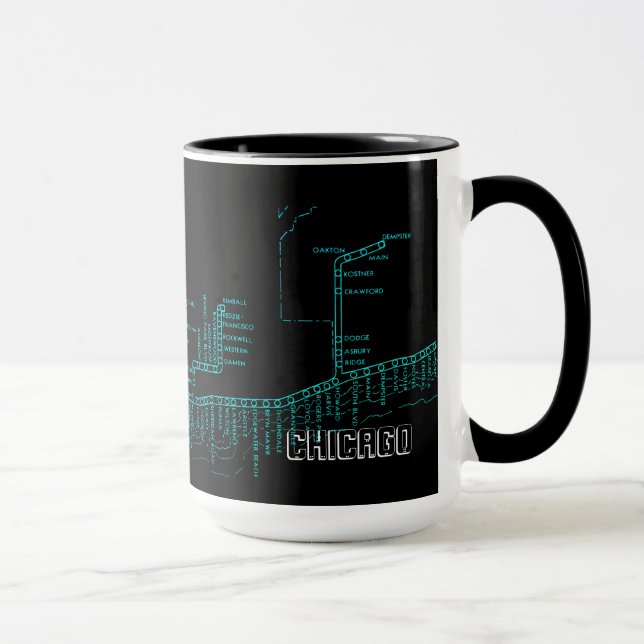 Mug Carte du métro de Chicago avec arrêts de train neo (Droite)