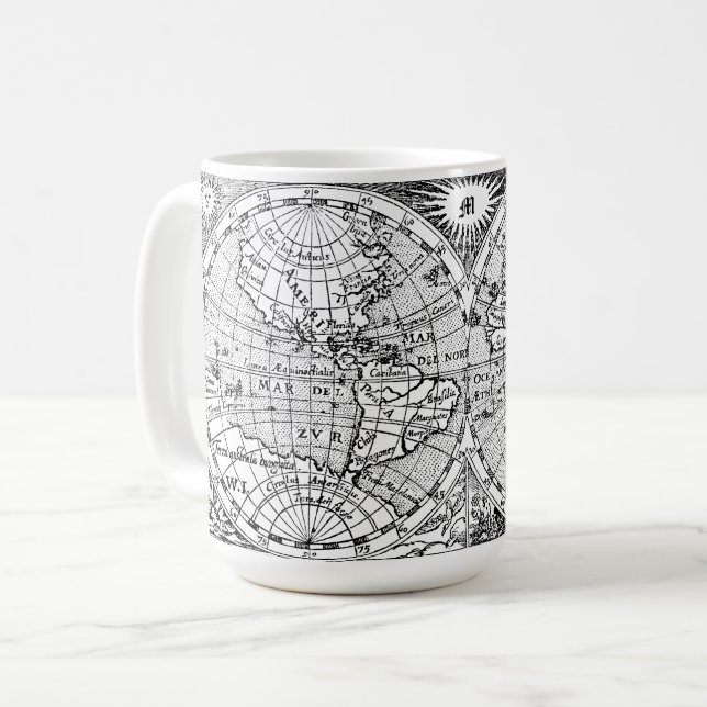 Mug Carte du monde antique Imprimer avec Modèle Monogr (Devant gauche)