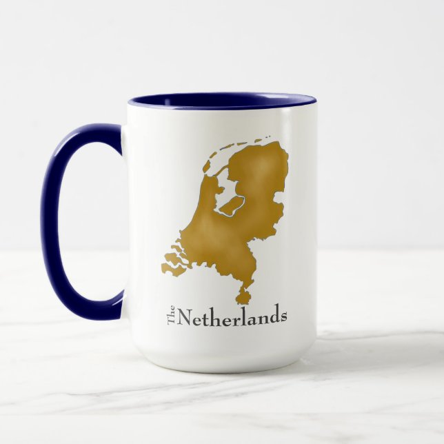 Mug Carte du Pays-Bas en or avec texte noir (Gauche)