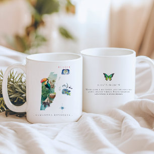 Mug Carte illustrée au lavis de Bélize   Monogramme