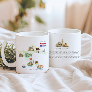 Mug Carte illustrée de Croatie à l'aquarelle | Monogra