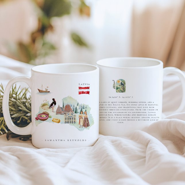 Mug Carte illustrée de la Lettonie à l'aquarelle | Mon (Créateur téléchargé)