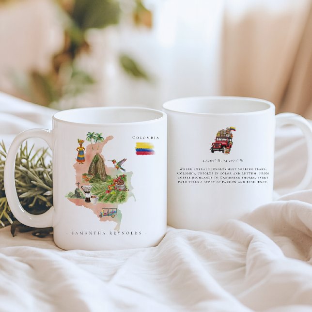 Mug Carte illustrée de l'aquarelle Colombie | Monogram (Créateur téléchargé)