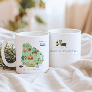 Mug Carte illustrée en aquarelle Uruguay   Monogramme