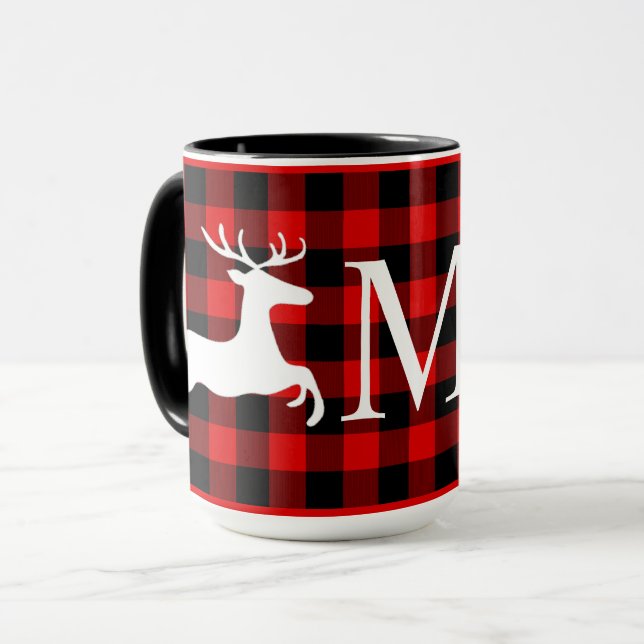 Mug Carte Plaid de la sériole noire de bison rouge per (Devant gauche)