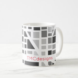 Mug Carte urbaine moderne Black White Grey Nom du bure