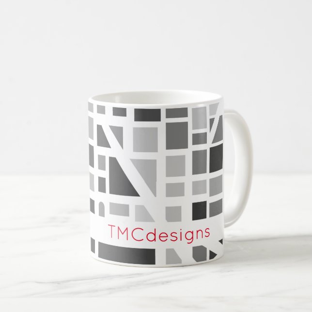Mug Carte urbaine moderne Black White Grey Nom du bure (Devant droit)