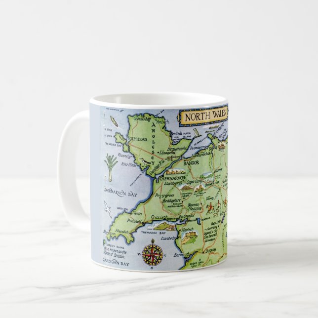 Mug Carte Vintage Colorée du Nord du Pays de Galle (Devant gauche)