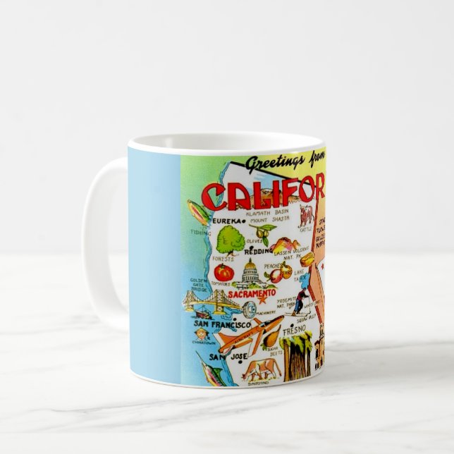 Mug Carte vintage de Californie colorée (Devant gauche)