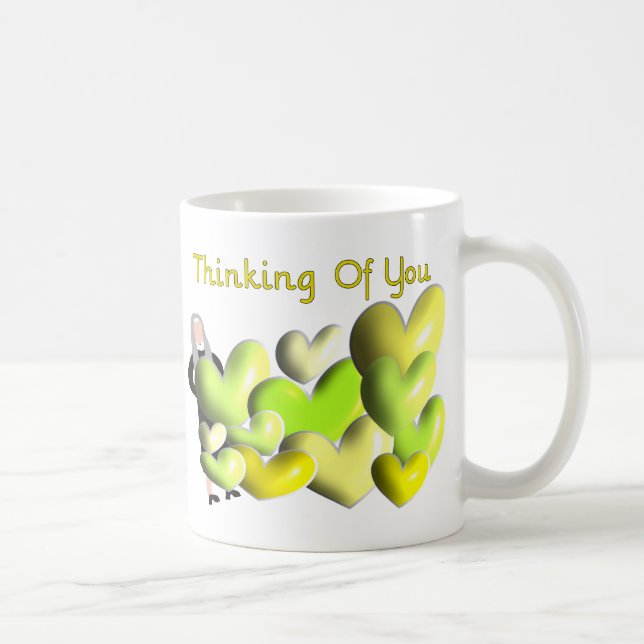 Mug Cartes de voeux Nun "Penser à vous" Coeurs d'art (Droite)