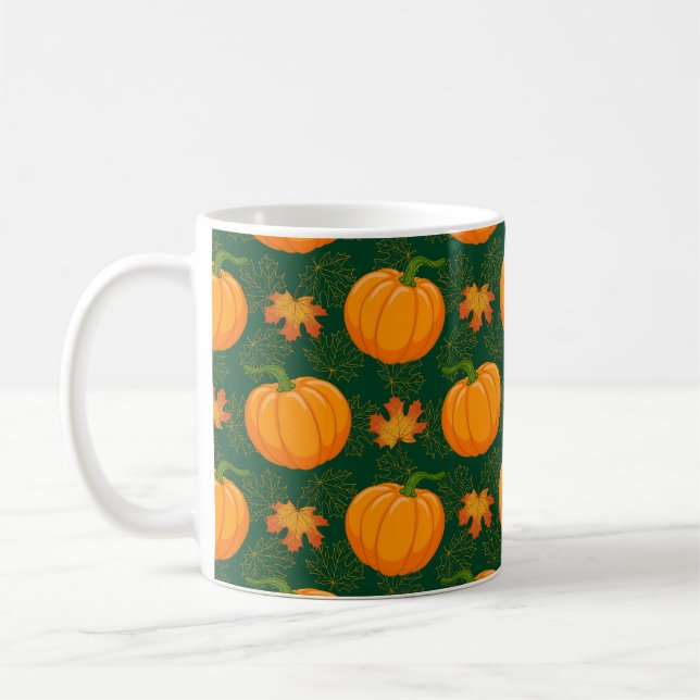 Mug Carton orange Citrouille et érable d'automne tombe (Gauche)