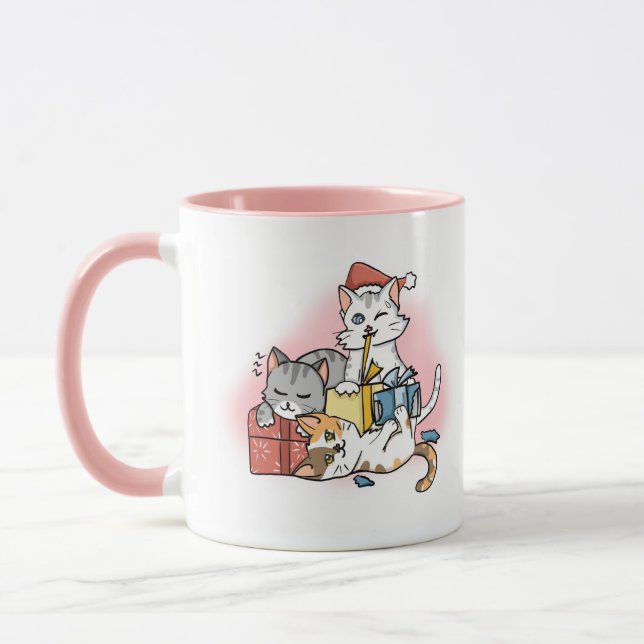 Mug Carton rose mignon Kitten Noël (Gauche)