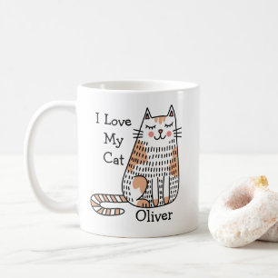Mug Cartoon Chat in Doodle Art Style Nom personnalisab