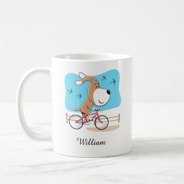 Mug Cartoon Chien mignon Chien Chiot Vélo équitation V (Gauche)