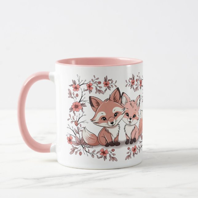 Mug Cartoon mignon Fox Amateurs Coeurs Saint Valentin (Gauche)