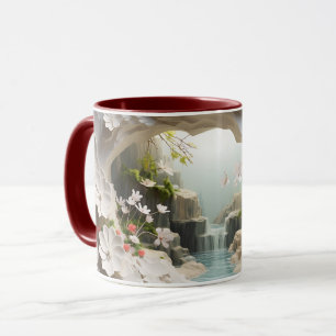 Mug Cascade & Fleurs blanches Céramique ☕ café