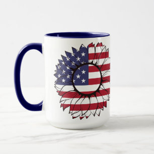 Mug case with USA flag sunflower, 4th of July