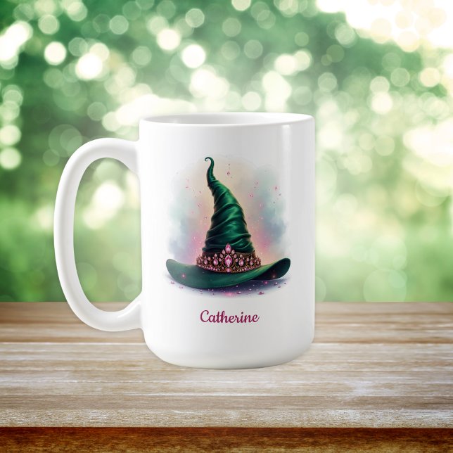 Mug Casquette Whimsical Pink Crown & Green Witch (Whimsical Pink Crown & Green Witch Hat Coffee Mug)