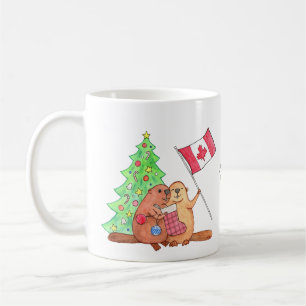Mug Castor de Noël canadien Nom personnalisé Vacances