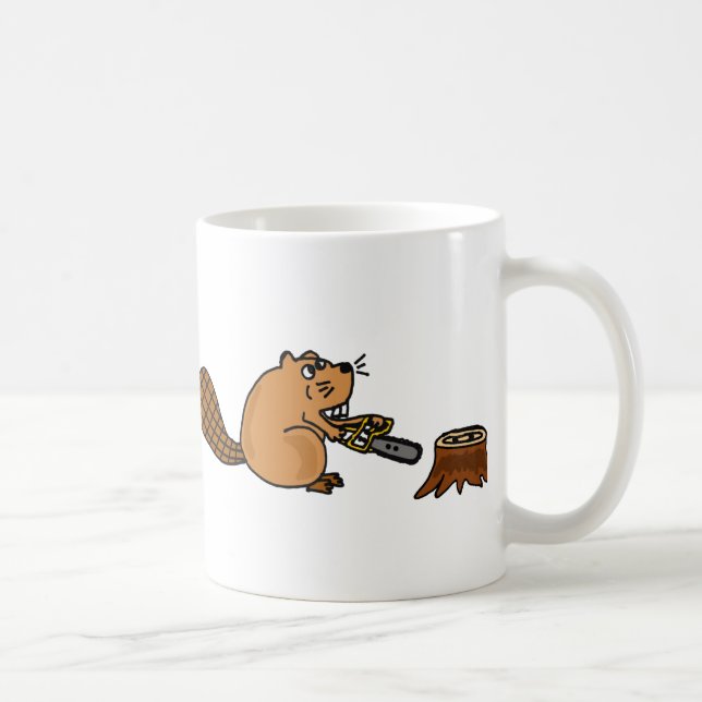Mug Castor de pointe drôle avec la tronçonneuse (Droite)