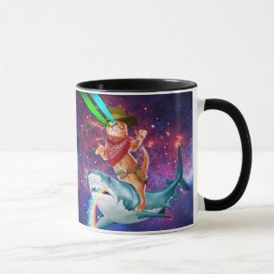 Mug Cat Cowboy chevauchant un requin crachant un arc-e