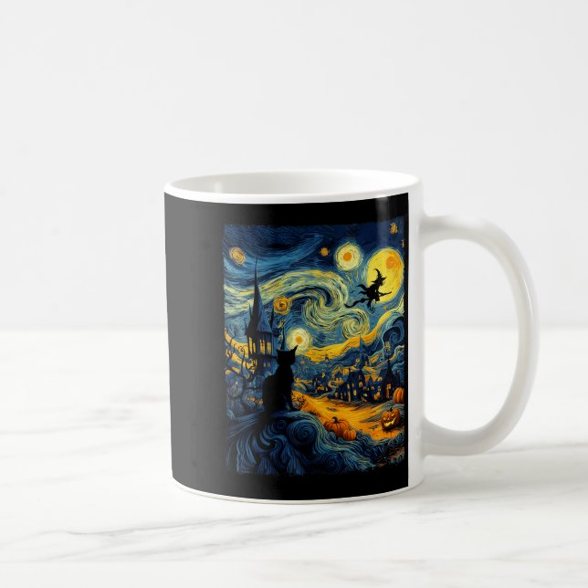 Mug Cat Halloween Van Gogh Starry Night Pumpkin Men Wo (Droite)