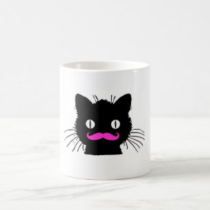 MUG CAT NOIR VINTAGE DE MOUSTACHE ROSE DRÔLE