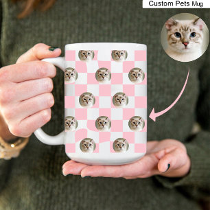 Mug Cat Photo Collage Pink clair Plaid Motif Café