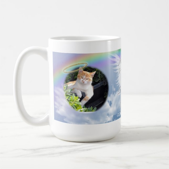 Mug Cat Photo Memorial Angel Wings Halo et Rainbow (Gauche)
