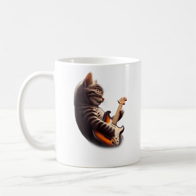 Mug Cat Playing Guitar - Funny Rock Music Guitar Cat (Gauche)