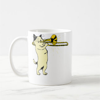 Mug Cat Playing Trombone Jazz Music Cool Novelty