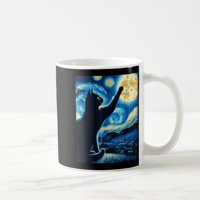 Mug Cat Reaching Moon Starry Night Funny Kitten Men Wo (Droite)