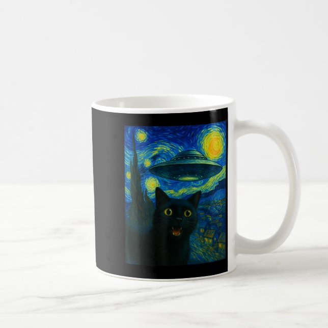 Mug Cat Selfie With Alien Ufo Night Van Gogh Men Women (Droite)