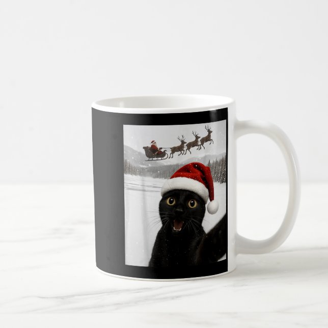 Mug Cat Selfie With Santa Funny Black Cat Christmas Me (Droite)