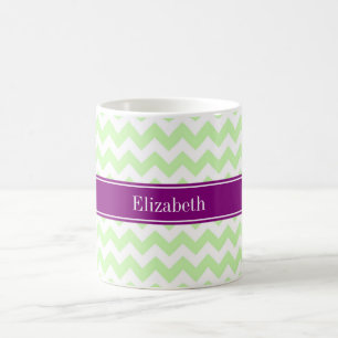 Mug Celery White Chevron Purple Nom Monogramme