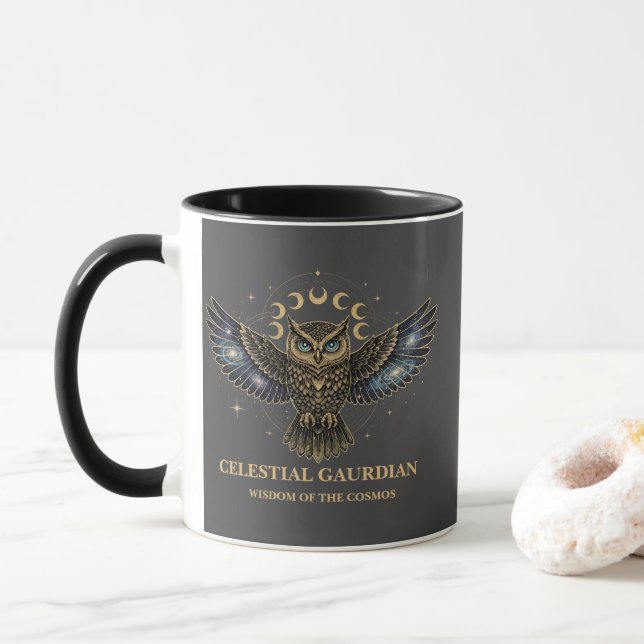 Mug Celestial Owl Cosmic Guardian (Avec donut)