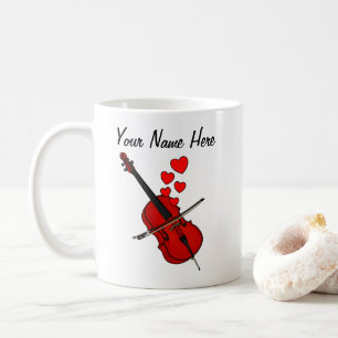 Mug Cello Red Hearts Cellist Musicien Personnalisé