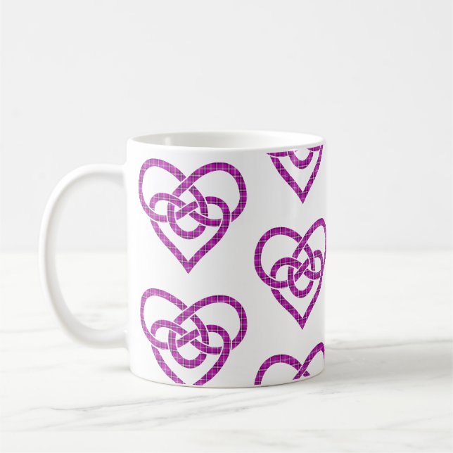 Mug Celtic Knot Heart Shape Plaid Pink Purple (Gauche)