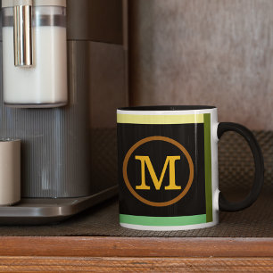 Mug Cercle avec nom M initial, cool & moderne noir