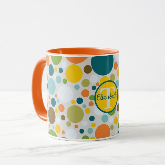 Mug Cercle coloré Pois Motif Monogramme Nom (Devant gauche)
