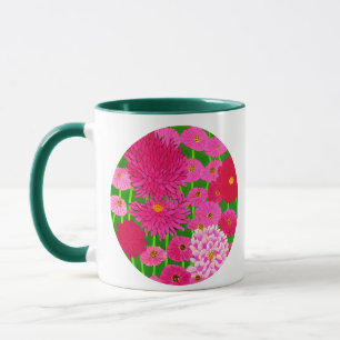 Mug Cercle de fleurs, Chrysanthèmes rose Fuchsia