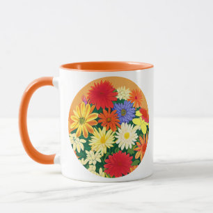 Mug Cercle de fleurs, marguerites colorées et monstres