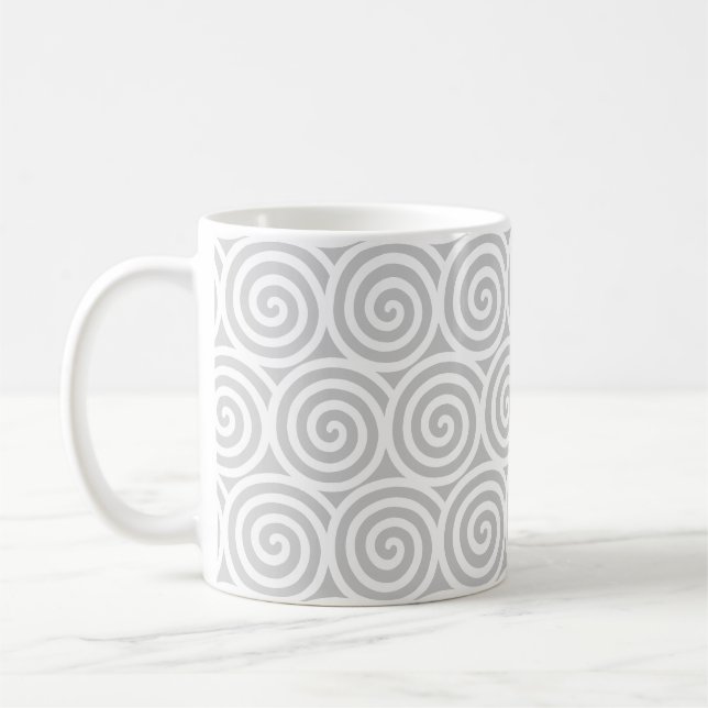 Mug Cercles tourbillonnants sur gris argenté et blanc (Gauche)