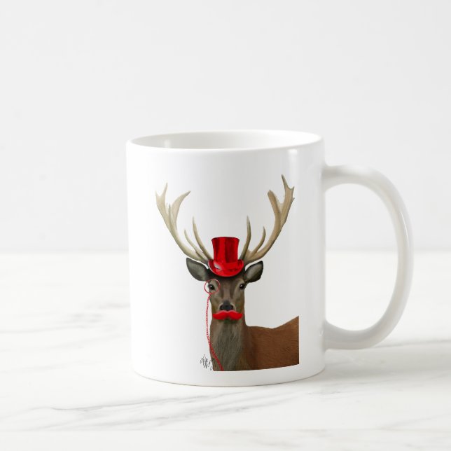 Mug Cerf avec chapeau rouge et moustache (Droite)