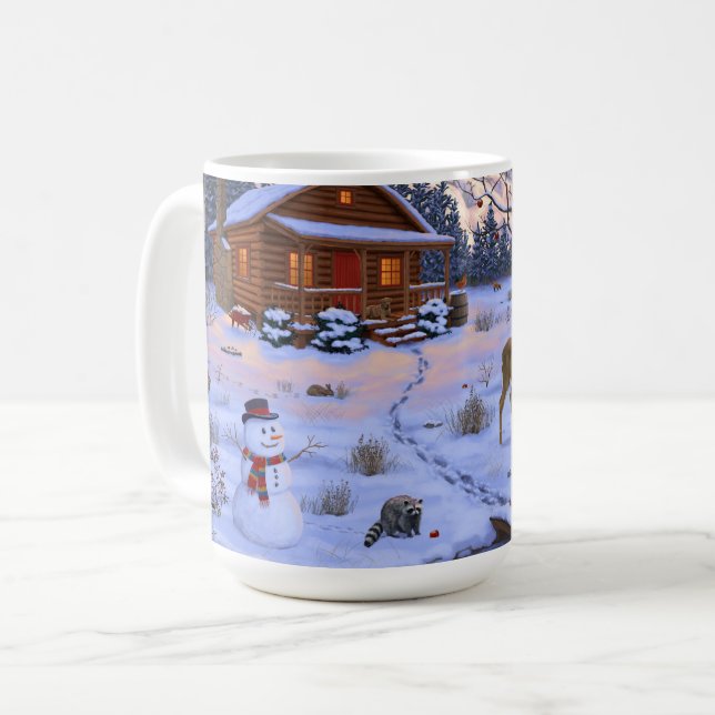 Mug Cerf Cabine D'Hiver Dans La Scène De Noël De Neige (Devant gauche)