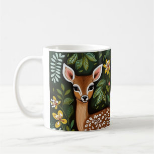 Mug Cerf mignon en Feuille et fleurs