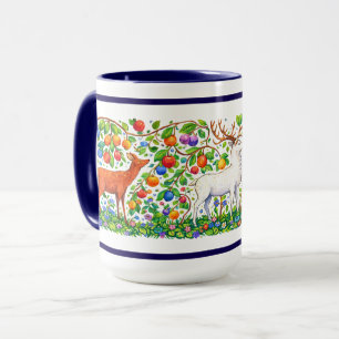 Mug Cerf Rétro Dans Une Frise De Forêt D'arbres Fruiti