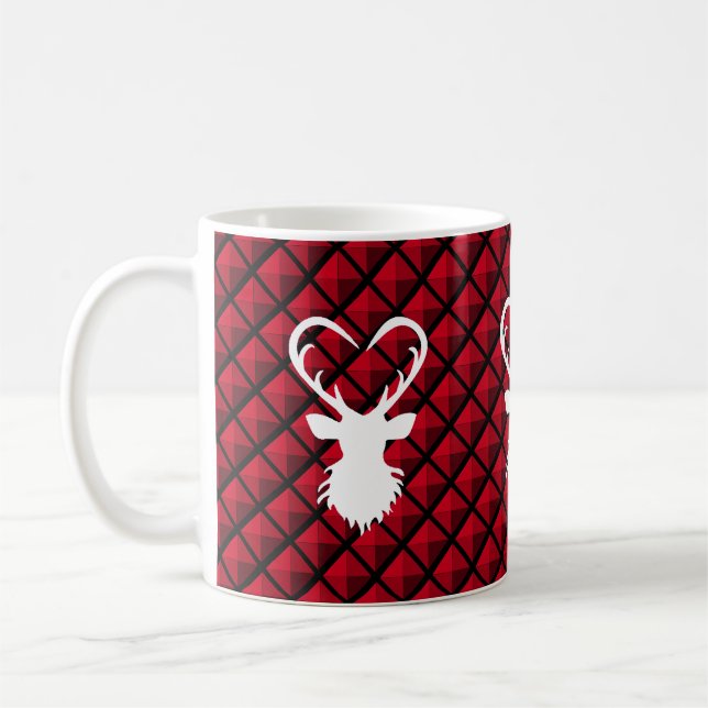 Mug Cerf sur fond à motif en losanges noir et rouge (Gauche)