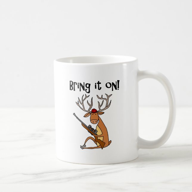 Mug Cerfs communs drôles avec le fusil et le casquette (Droite)